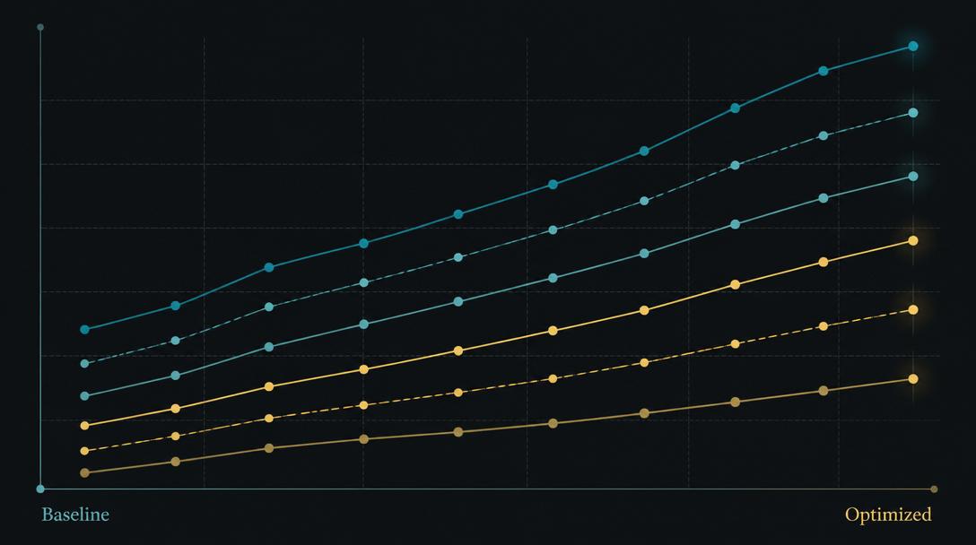 Longitudinal biomarker trajectory chart showing optimization from baseline to optimized over time